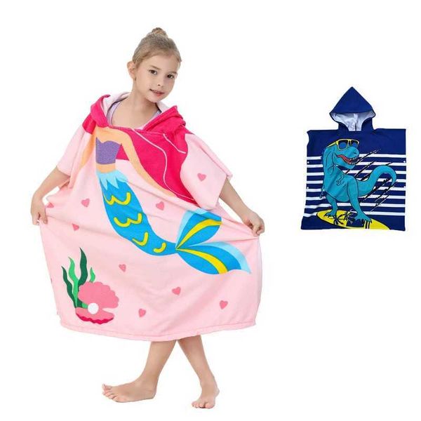 Toalhas Restas de dinossauros Toalha de praia com capuz de 3 a 10 anos de idade e meninas com capuz Towel Childrens Bathrobe com Bagl2404