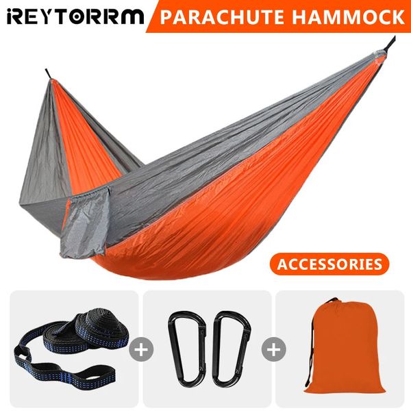 Hammock de acampamento para solteiro 220x100cm de caça ao ar livre sobrevivência portátil jardim pátio pátio de lazer de pára -quedas Swing Viagem 240417