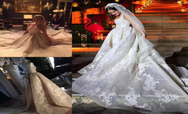 Amazing Elie Saab Vestidos de noiva sem costas Uma linha de pescoço quadrado de miçalhos de noiva da organza do trem Sweep Organza lantejou