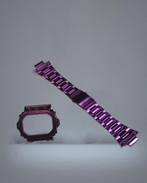 Versão Purple GX56 Metal WatchStrap 316 Bandas de relógio de aço inoxidável e moldura para GX56BB GXW56 com ferramentas Bands de relógio de parafuso de parafuso1388652