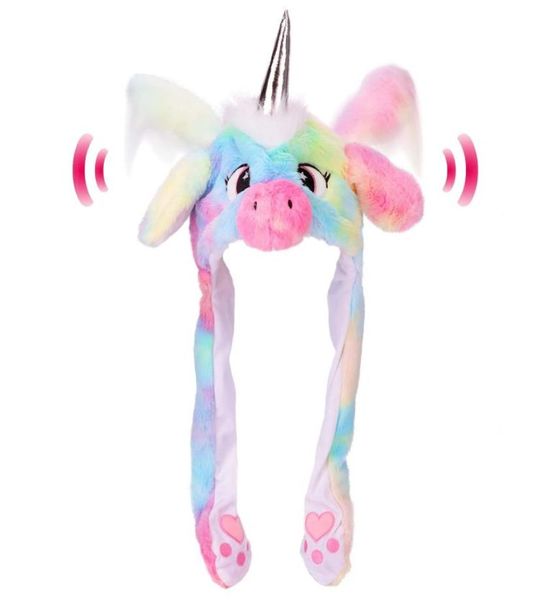 Chapéu de animal com orelhas movimentadas de pelúcia pulando chapéus batendo cosplay para crianças meninas meninos6833308