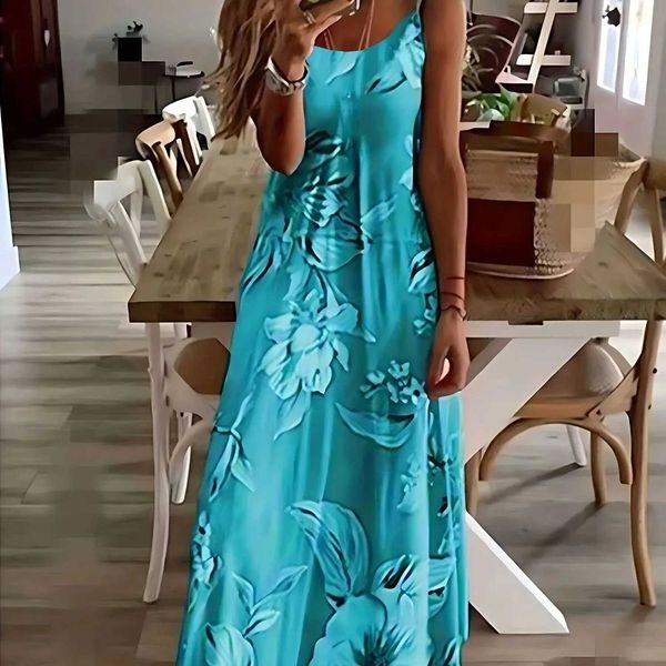 Vestidos casuais básicos 2024 Hot Summer New Womens Clothing Sexy Low Cut Floral Strap Dress H240429