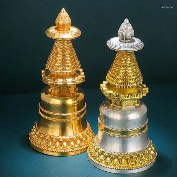 Estatuetas decorativas 22 cm de cobre puro bodhi stupa torre requintada escultura escultura auspiciosa símbolo lótus base vajra inferior decore pagoda