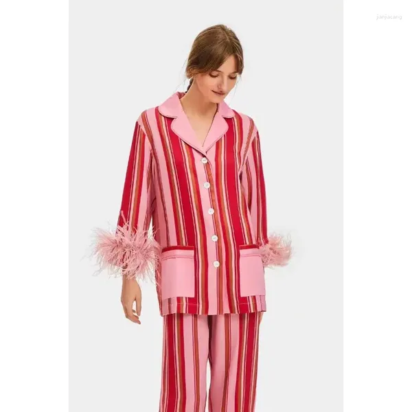 Abbigliamento da donna da donna in seta satinata in pigiama set da due pezzi set da tasca abbottonati cuci
