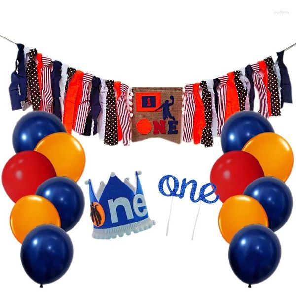 Party -Dekoration Baby Basketball Themenzubehör Jungen 1. Geburtstag Hochstuhl Banner Ballons Crown Hut Kuchen Topper