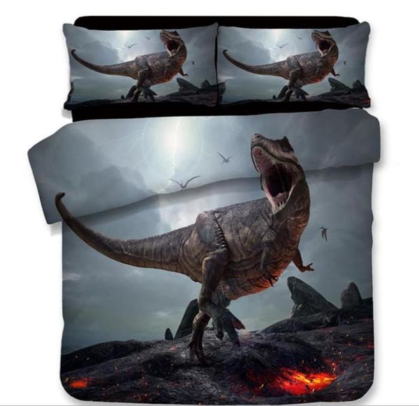 3D Dinossauros Parttern Duvet Capa Caixa de capa Qulit Caixa Conjunto de roupas de cama de desenho animado