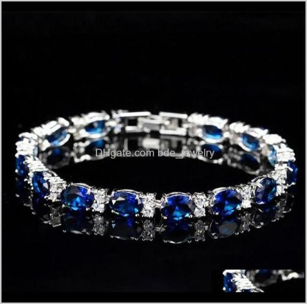 Bracelets JewelryVictoria Luxury Jewelry Brand 925 Sterling Sier Oval Corte azul Sapphire CZ diamante rubi feminino Bracelete de casamento para5087818