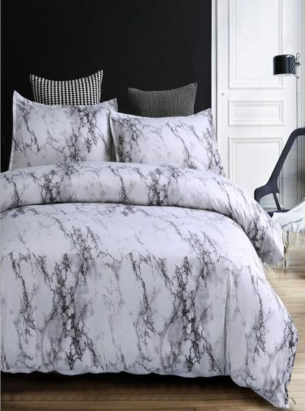 Conjuntos de capa de edredão de mármore conjuntos de cama modernos para adultos reversíveis Coleções de cama de algodão de padrão cinza branco
