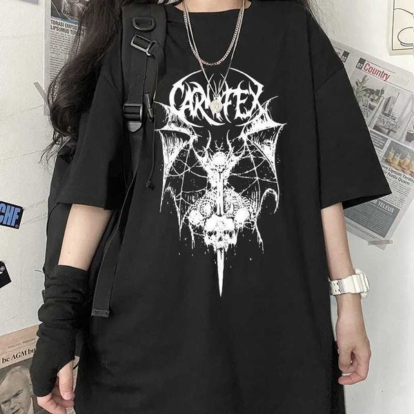 Erkek Tişörtler Goth Y2K Giysileri Hip Hop T-Shirt Kadınlar Kawaii Giyim Anime Kadın Tişörtü Karanlık Baskısı TS Kafatası mahsul Tshirts T240425