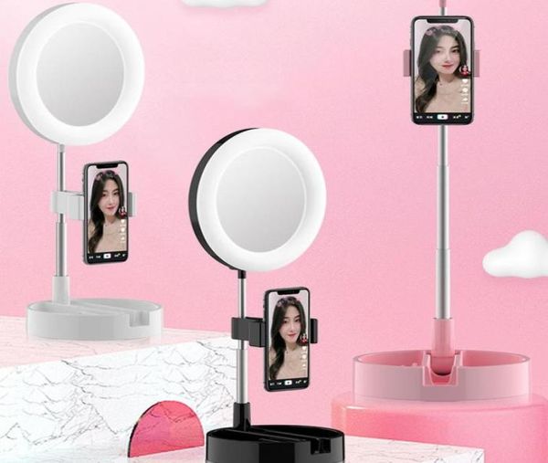 Desktop per trucco a specchio LED pieghevole con lampada selfie a anello luminoso regolabile leggero Live Pography Studio Mirrors8598718