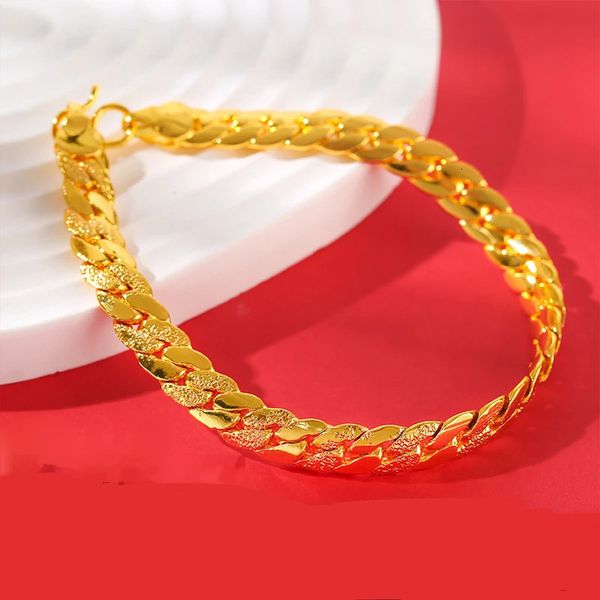 Real 24k Gold Plated Twist Seilarmband für Frauen Männer verknüpfen Ketten Damen Armbänder Bangel Mode Schmuck Freunde Geschenke 240424