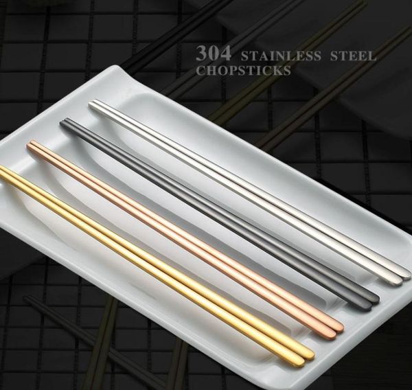 Titânio chineses pauzinhos hashi prateado preto 304 aço inoxidável sushi espelho de alimentos reutilizáveis de alimentos de metal sticks7853649