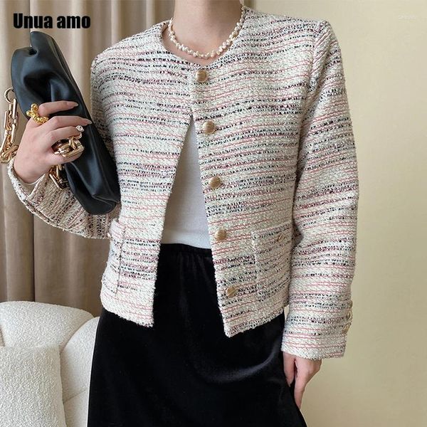 Giacche da donna Contrasta giacca tweed intrecciata a strisce Donne Spring Autumn 2024 Trend semplice Single Single Singotto Elegante Miscela di lana Cropped