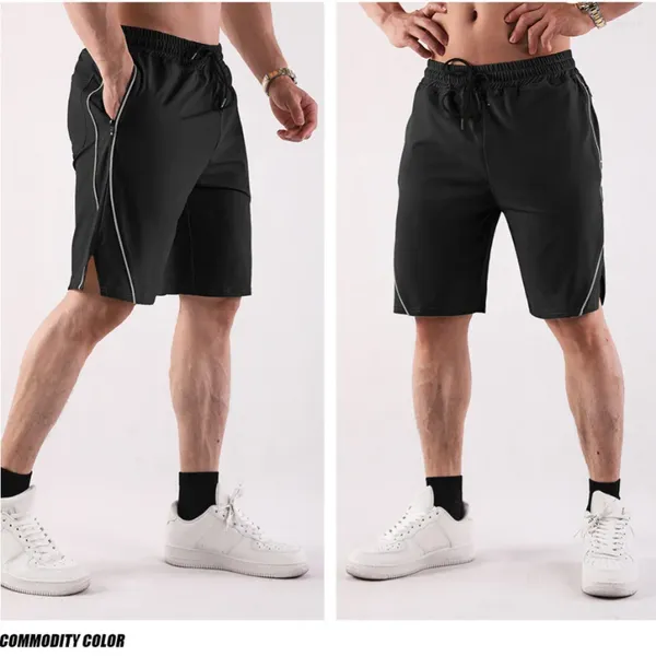 Shorts masculinos esportes de verão e fitness de lazer com tecido elástico de 5 pontos emendado com zíper de 5 pontos correndo ao ar livre