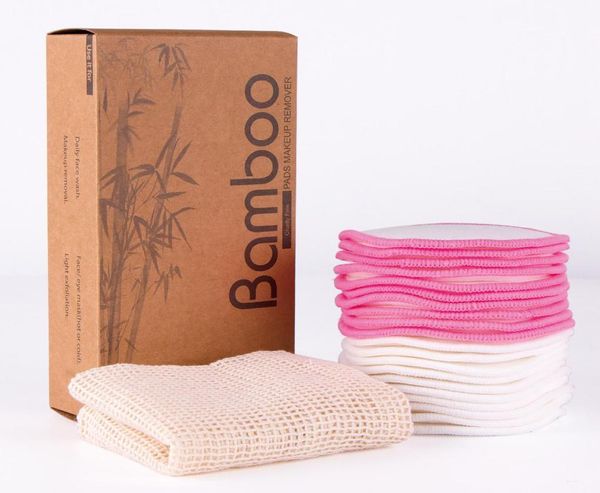 20 PCS Removedor de maquiagem reutiliza Bambu de limpeza facial branca rosa com removedor de maquiagem de bolsa de lavanderia Rounds1838077