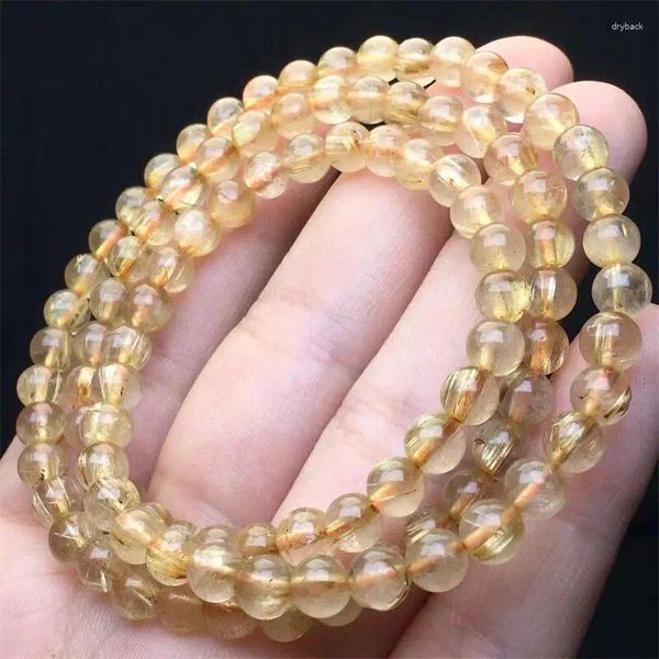 Link Armbänder 6 mm natürliches goldenes, verärgertes Quarz dreier Kreis Armband Mode Edelsteinkristallschmuck für Frauen Heilurlaubsgeschenk