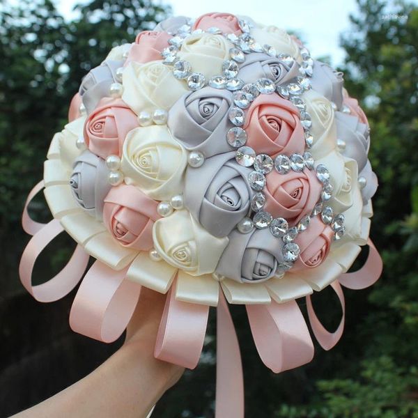 Flores de casamento Cores personalizadas Buquetes de noiva das pérolas artificiais Crystal de Mariage Rose Ramos Novia