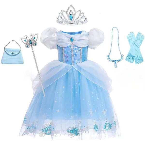 BASCHE CINETTO RAGAZZI COSTUTTO PRINCIPE CINDERELLA PER RAGAZZE VESTIMENTE ABBIGLIO DI HALLOWEEN Abito da ballo con cartone animato per maniche per sbuffo 240504