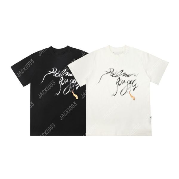 Palm pa üstleri duman logosu yaz gevşek lüks tees unisex çift tişörtler retro sokak kıyafeti büyük boy tişört melekler 2276 zzz