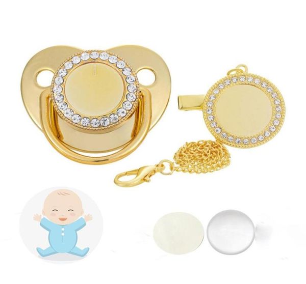 SUBlimação Baby Pacifier com clipe Favor de cristais Bling Blank Pardsics Cadeia Presente de aniversário Ferramentas de cuidados de recém -nascidos 14 Cor WH3827449