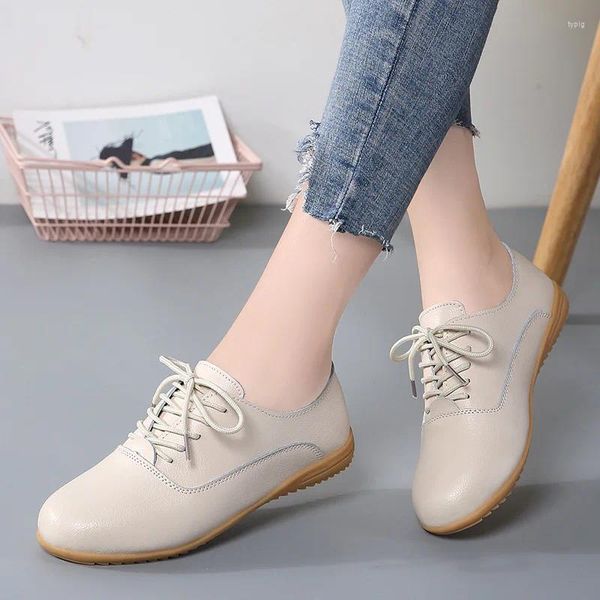 Scarpe casual Donne che cadono Oxford Girls Girls Allenatori di unica morbida piatti mocsin in pelle genuina allacciata sandali estivi