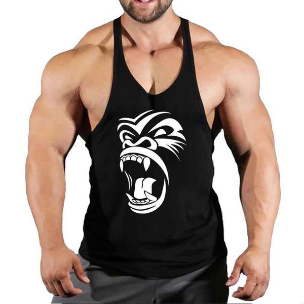 Erkek Tank Tops Halter Baskı Giyim Vücut Geliştirme Pamuk Spor Salonu Tank Tops Erkekler Slveless Fanila Stringer Kas Egzersiz Yeleği T240428