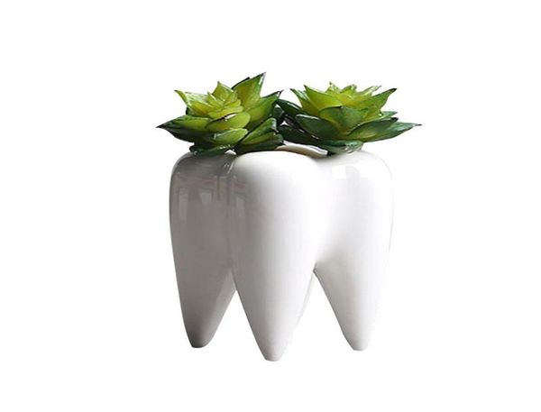 Plantas suculentas de cerâmica de desktop da moda de dente Pote moderno Design Mini Plantador Vaso de Flor Vaso Decoração C1904190169777280