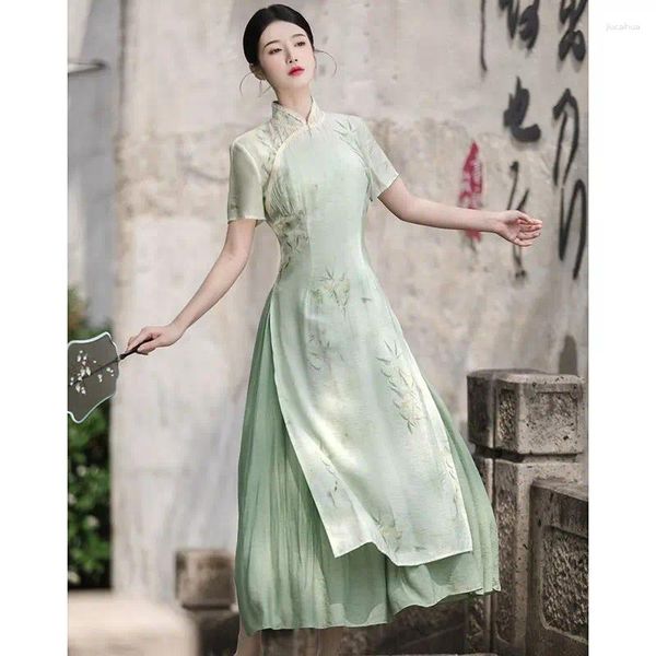 Ethnische Kleidung Chinesische Kleidung Qipao Retro elegant sexy Frauen 2024 Grün verbesserte Cheongsam Sommermädchen junges High-End