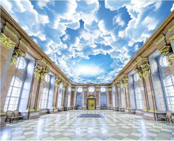 3D обои на заказ размером с роспись голубое небо белые облака картинка гостиная спальня потолок 3D -потолок 3 -й потолок Большой звездный S9365034