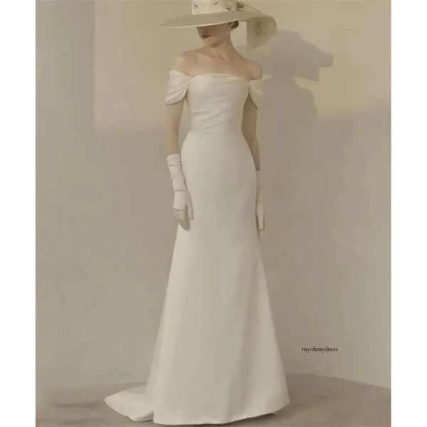 Eleganti abiti da sposa sirena di sirene in stile francese Train Treno Vintage Satin Satin Bridals Abiti Vestidos de Mairee Abiti formali personalizzati realizzati 2024 0430