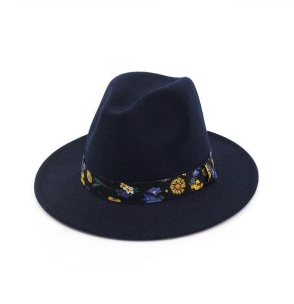 UNISEX Flat BRIM Wool Felt Jazz Fedora Cappelli Trilby Ribbon Arte