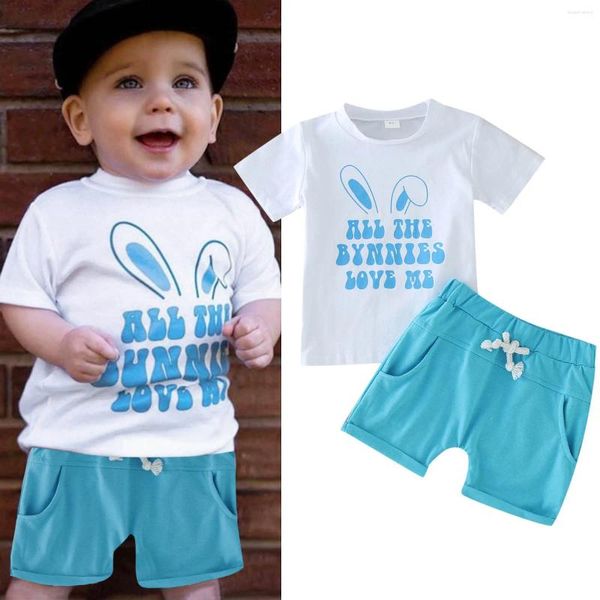 Conjuntos de roupas 0-3y Criança criança menino Roupas de páscoa roupas de verão de manga curta letras imprimir camisetas tops de cintura elástica 2pcs