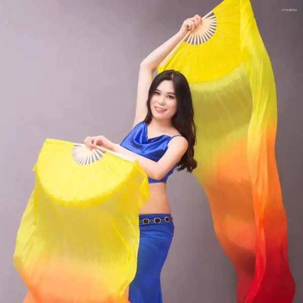 Figurine decorative lunghezza 150 cm Vendi la signora Belly Dancing Fan Gradient Color Fans Pract Dancer Props Chinese Silk Dance Imitation