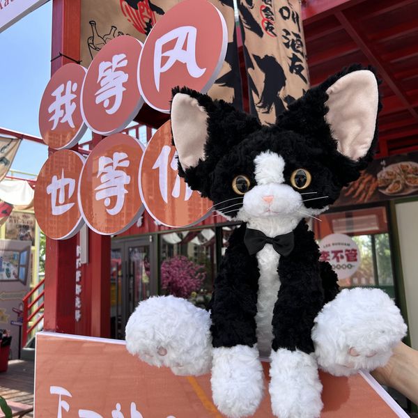Каваи -симуляция немецкая кудрявая кошачья плюшевая фаршированная игрушка мультфильм милый черный кот плюшевый игруше