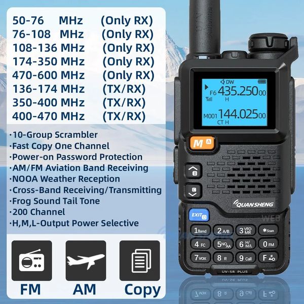 Quansheng UV 5r Plus Walkie Talkie Portable Am FM Bidirecionamento Comensal de Rádio VHF Estação K5 Receptor Ham Wireless Set Long Range 240430