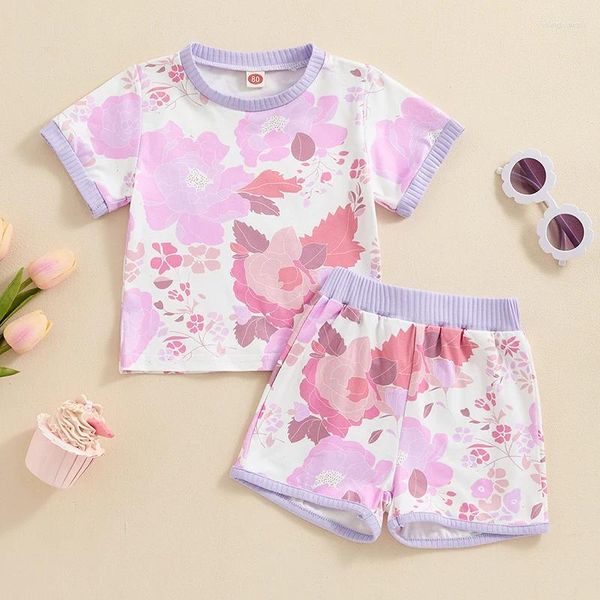 Set di abbigliamento 2 pezzi di moda per bambini cortometraggi a maniche corte estate abiti per bambini abiti per bambini piccoli cotone cotone per pantalone outfit floreali