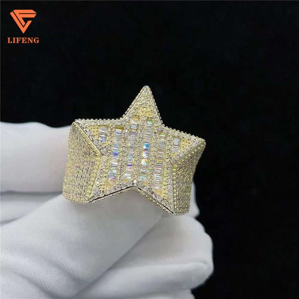 14 тыс. Золото, крупный бриллиант -мойссанит мужской ювелирные украшения хип -хоп ice out Star Signet Ring для мужчин
