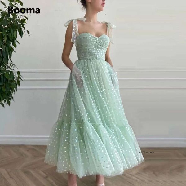 Booma mint grün herzlich 2022 gebundene bogengurte Schatz Midi Prom Kleider Taschen Tee-Länge Abendkleid Party Kleider 0431