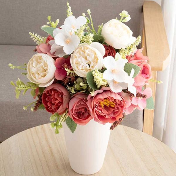 Flores secas Autumn Flor Artificial Core Amarelo Peony Halloween Party Fake Craft Supplies Bride Holding Bouquet Silk Wedding Decoration