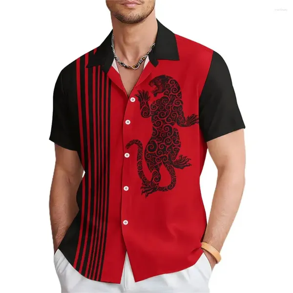 Camisas casuais masculinas Linha de estampa de leopardo 3D LAPELA TRENDLA TRENDLE