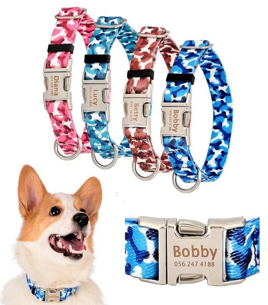 Collaro di cane in nylon personalizzato Pet Pet Dog Collars Inciso ID Tag Namplate Regolabile per cucciolo di cani di grande mezzo di grandi dimensioni Y203467884