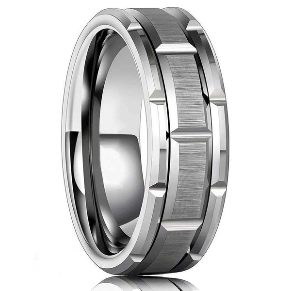 Anel de aço inoxidável de 8mm de 8 mm de banda com ranhura dupla de ranhura dupla de prata Jóias de festa de casamento Q240429