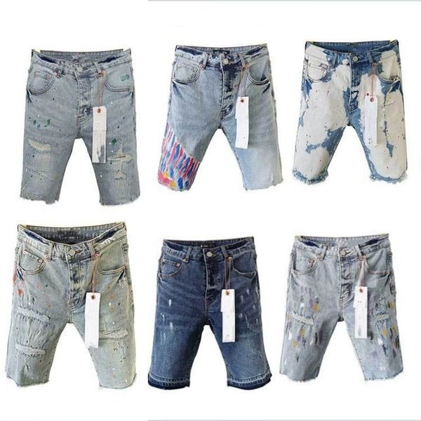 Mor Tasarımcı Erkek Kot Şort Sıradan Denim Shants Street Hip Hop