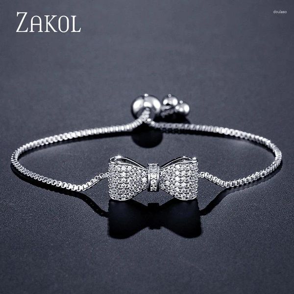 Link -Armbänder Zakol Mode Bow Zirkonia Kristall einstellbares Armband Armreif für Frauen Brilliant CZ Party Schmuck