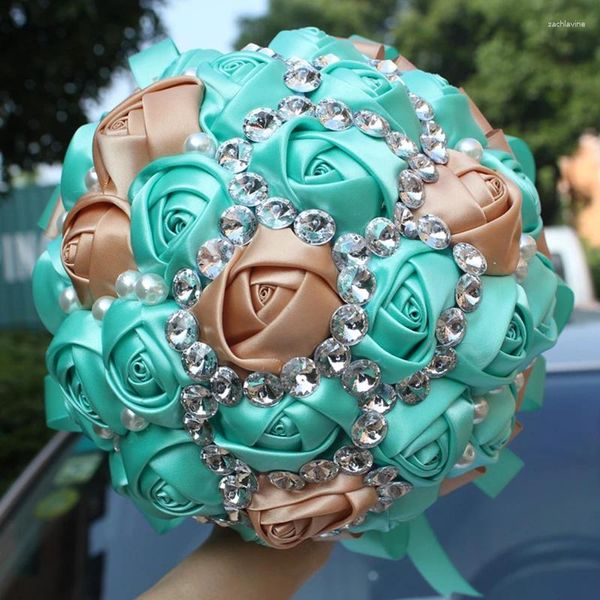 Hochzeitsblumen Custom Farben Brautsträuße künstliche Perlen Kristall Bouquet de Mariage Rose Ramos Novia
