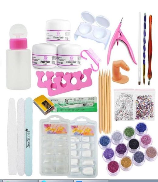 Kit di manicure per nail art acrilico a 12 colori glitter unghie decorazione polvere per pennello acrilico spazzola per pompa per dita per leta attrezzi per nail art kit set1792105