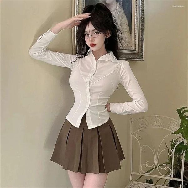 Bloups feminina Japão Coreano Estudante JK Escola Faculdade Estilo Sexy Camisa Branca para Slim Blouse Design de Blusa de Manga Longa Autumn Summer Autumn