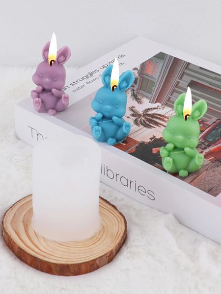 Velas Bow Rabbit Silicone Scents Candle Mold Diy Gesso difusor de pedra Bolo de chocolate Rabbit de molde