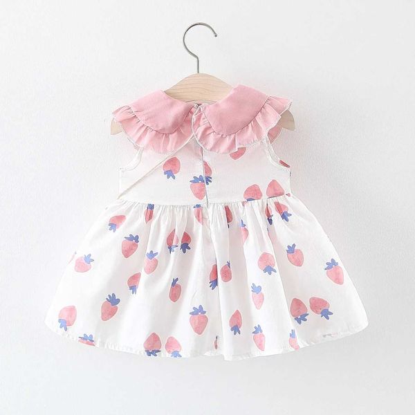 Kız elbiseler yaz bebek kızlar strberry baskı fırfırlar yaka yakalı kolsuz sundress prenses parti çocuklar tutu elbise +tilki çantası vestidos