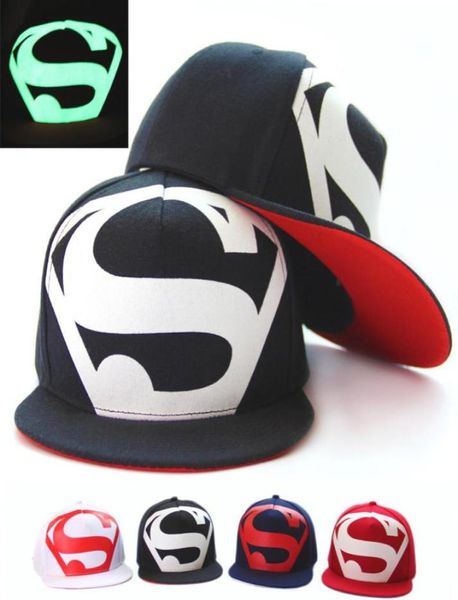 Cap fluorescente luminoso Superman039s Hat Hip hop nel cappello hiphop Flat Summer Hat Baseball Cap20575096947850